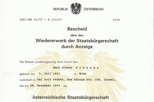 Amtlicher Bescheid über den Wiedererwerb der Staatsbürgerschaft 