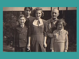 Irma Bauer (Mitte) mit Eltern und Geschwistern knapp vor ihrer Ausreise